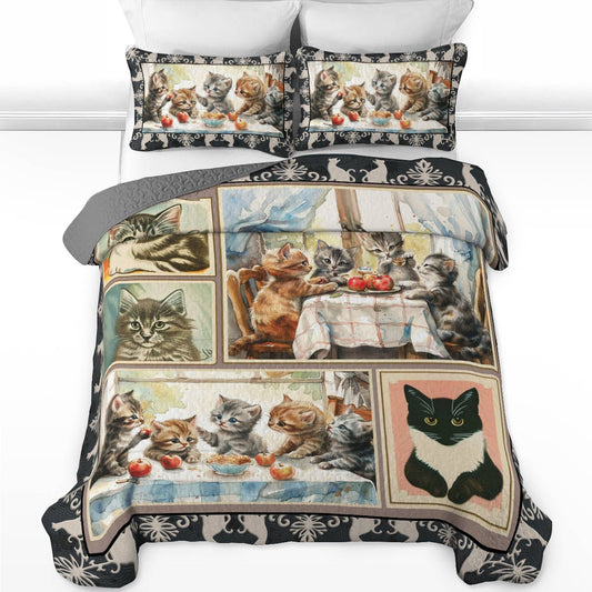 Shineful All Season Quilt 3-Piece Set Elegent Cats