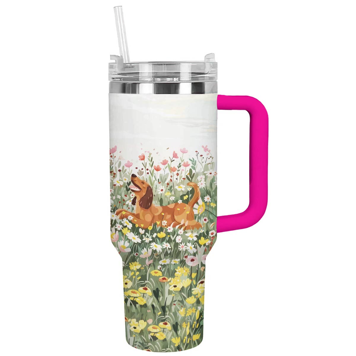 40 Oz Golden Retriever Shineful™ Tumbler In Garden Flower Nl09 Hot Pink 40Oz