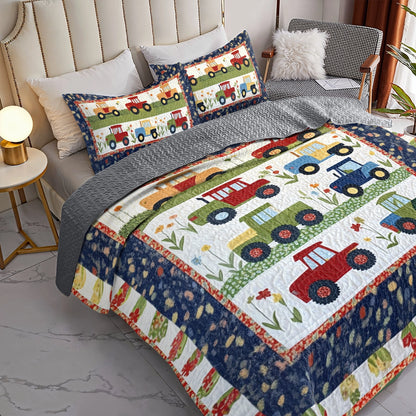 Shineful All Season Quilt 3-Piece Set Farm Charming Tractor