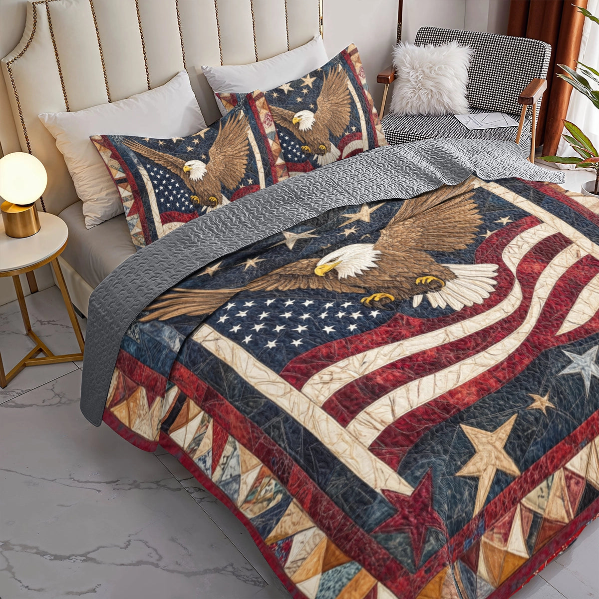 Shineful All Season Quilt 3-Piece Set Patriotic Eagle American