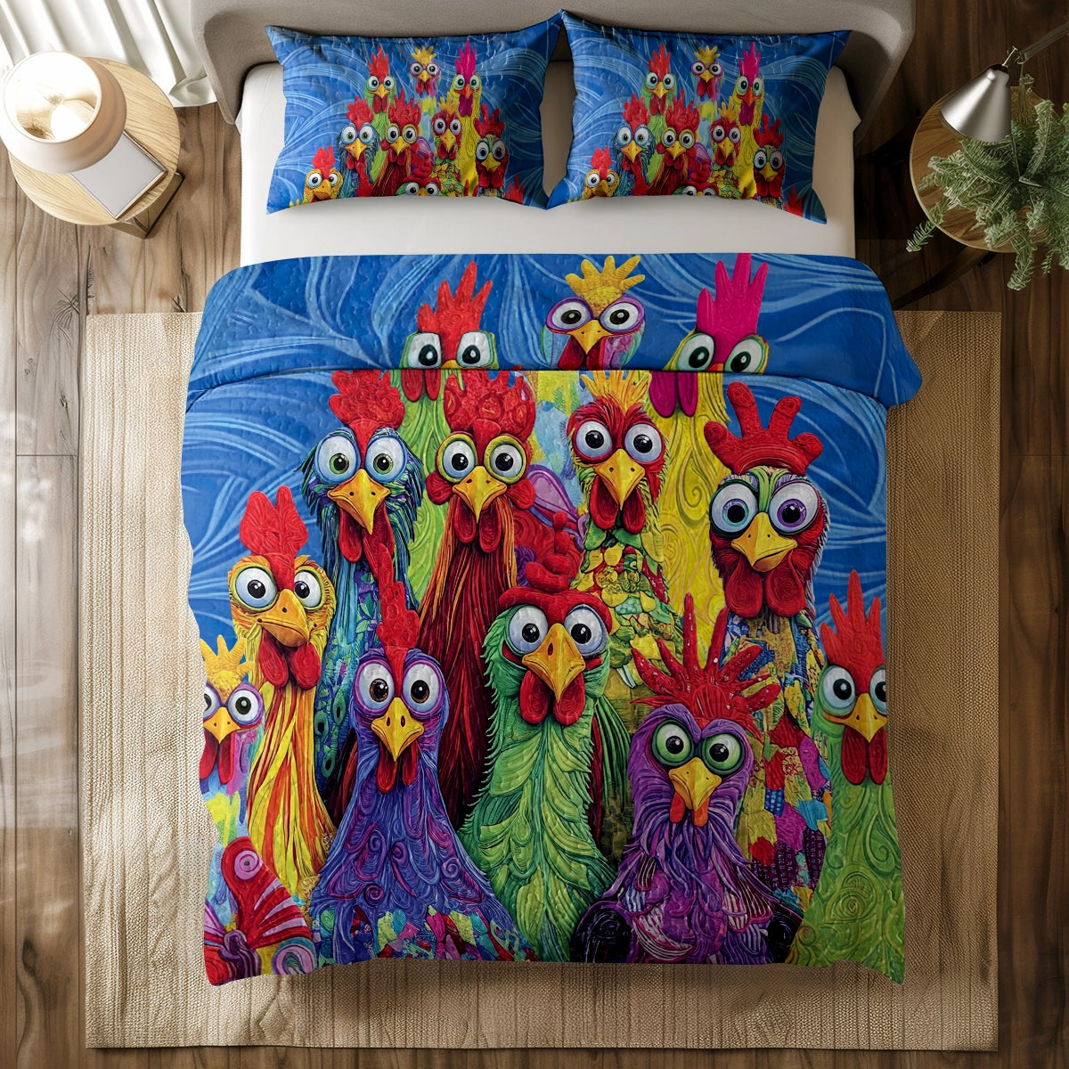 Shineful All Season Quilt 3-Piece Set - Chicken Funky Roosters