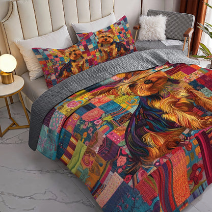 Shineful All Season Quilt 3-Piece Set Yorkie Patchwork