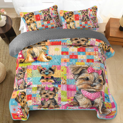 Shineful All Season Quilt 3-teiliges Set Adorable Yorkie Patchwork 