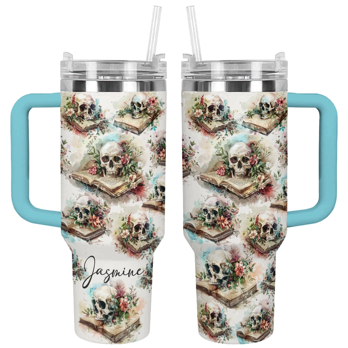 Shineful Tumbler Personalized Roses Skull Reading