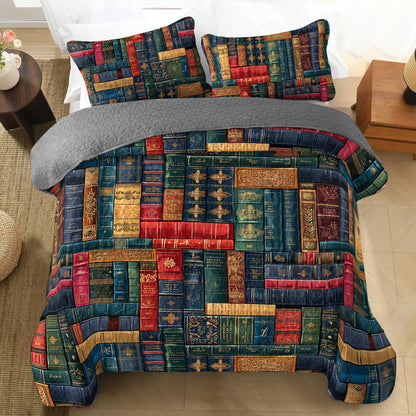 Shineful All Season Quilt 3-Piece Set Reading Vintage Book