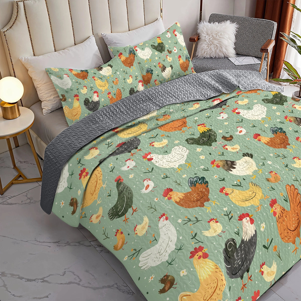 Shineful All Season Quilt 3-Piece Set Chicken Country Charm