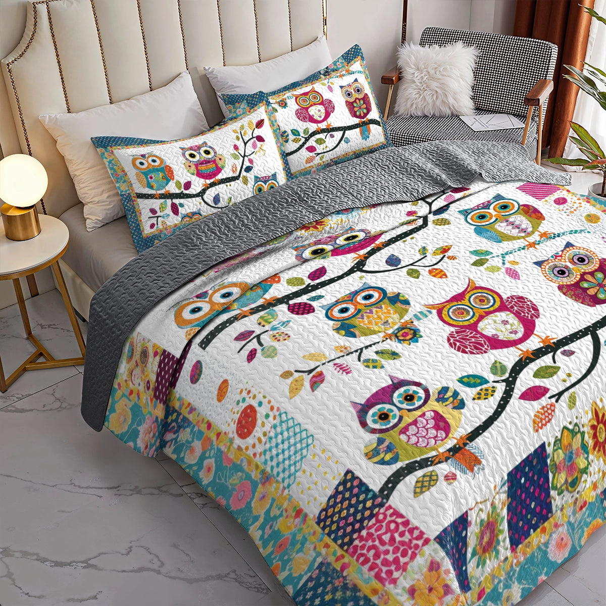 Shineful All Season Quilt 3-Piece Set Cheerful Owl