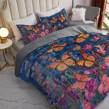 Shineful All Season Quilt 3-Piece Set  Vibrant and Beautiful Butterfly