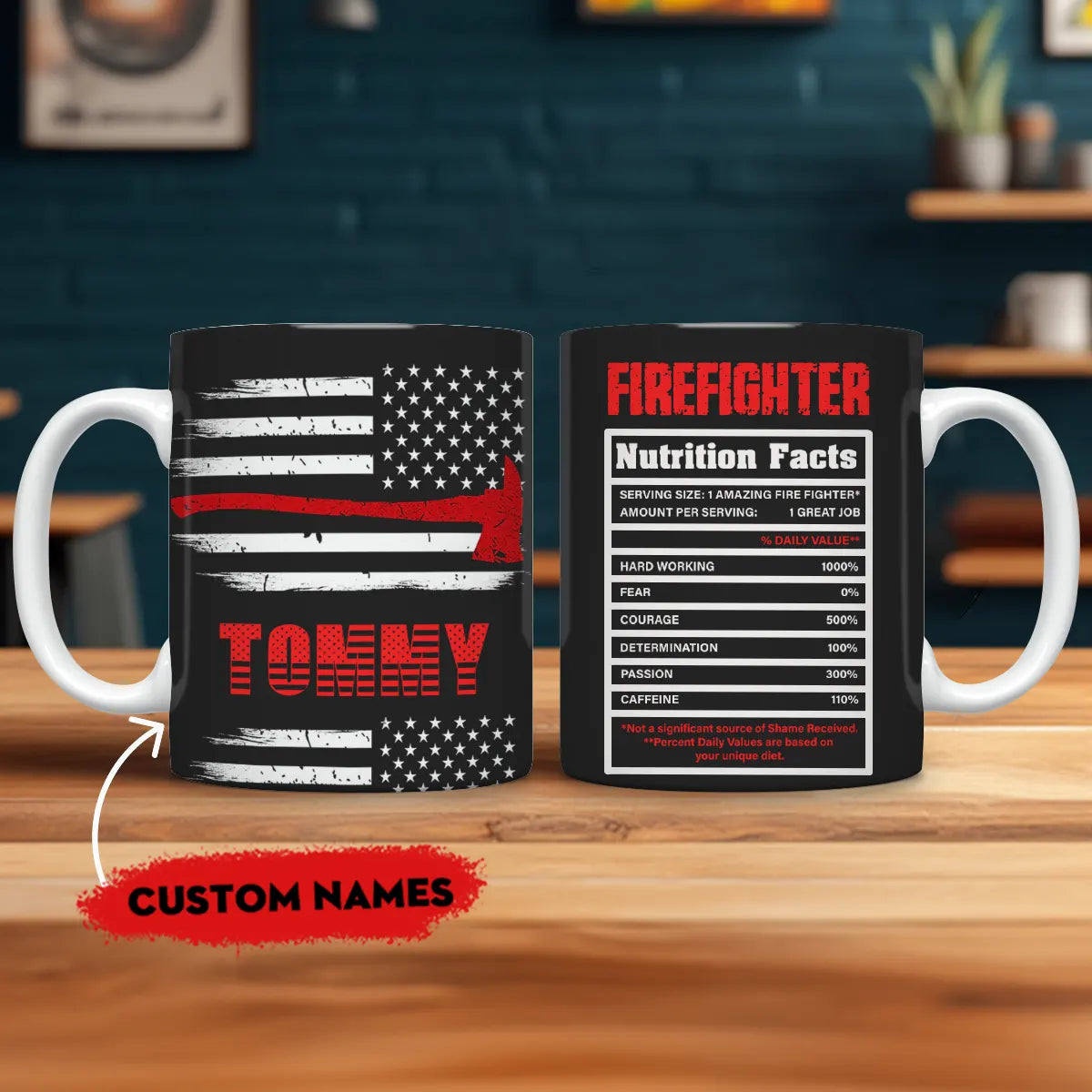 Glänzende Keramiktasse mit Aufschrift „Firefighter's Valor“