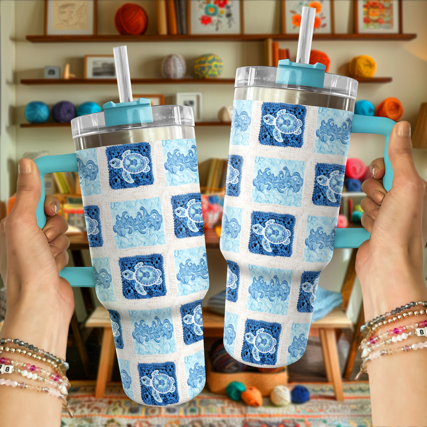 Shineful Tumbler Blue Waves and Turtles