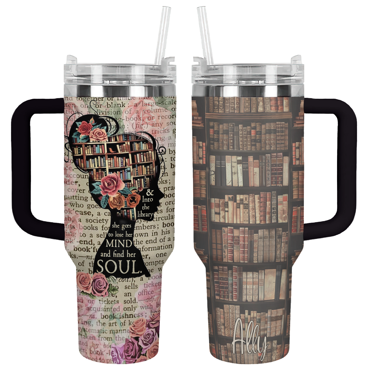 Shineful Personalized Tumbler & Into The Library She Goes To Lose Her Mind And Find Her Soul