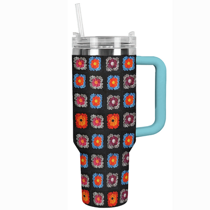 Shiny Tumbler Häkeldecke „Granny“ mit lebendigen Blumen