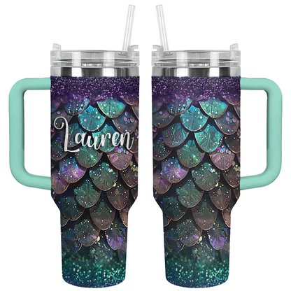 Shineful Glossy Personalized Tumbler Mesmerizing Teal And Purple Dragon Scale