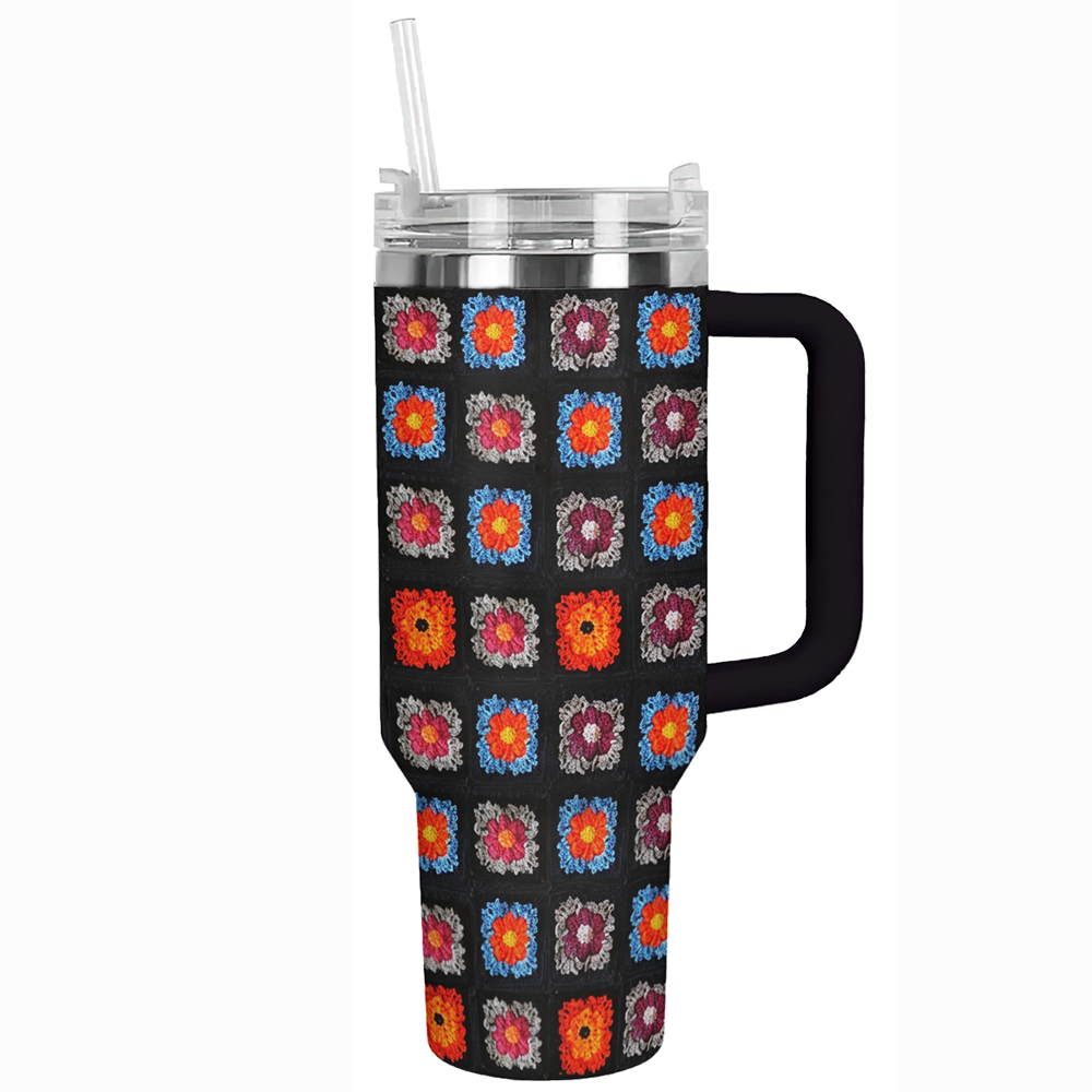 Shiny Tumbler Häkeldecke „Granny“ mit lebendigen Blumen