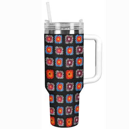 Shiny Tumbler Häkeldecke „Granny“ mit lebendigen Blumen