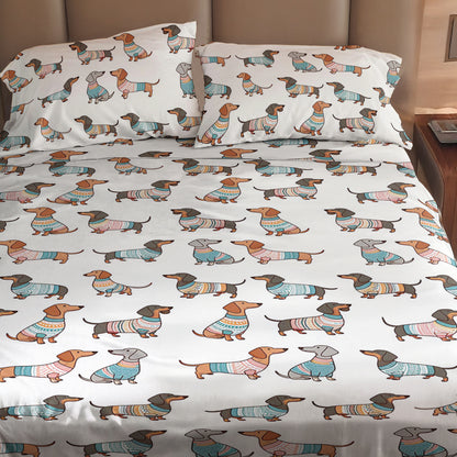 Shineful 4-Piece Bed Sheet Set - Playful Dachshunds