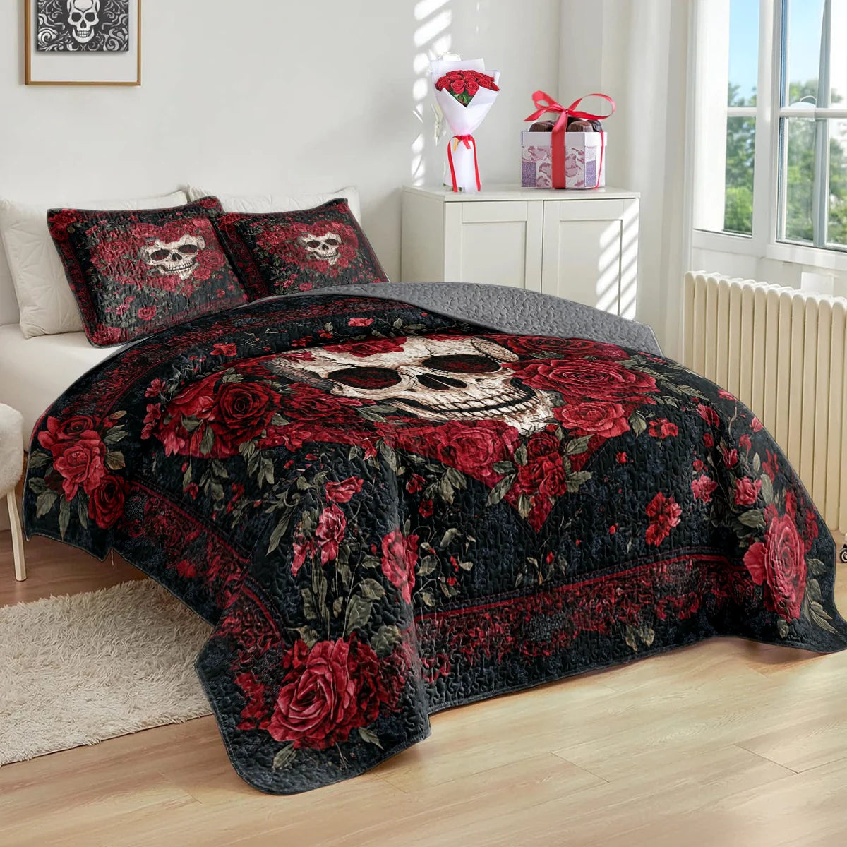 Ensemble de courtepointe toutes saisons Shineful 3 pièces - Crimson Love Gothic