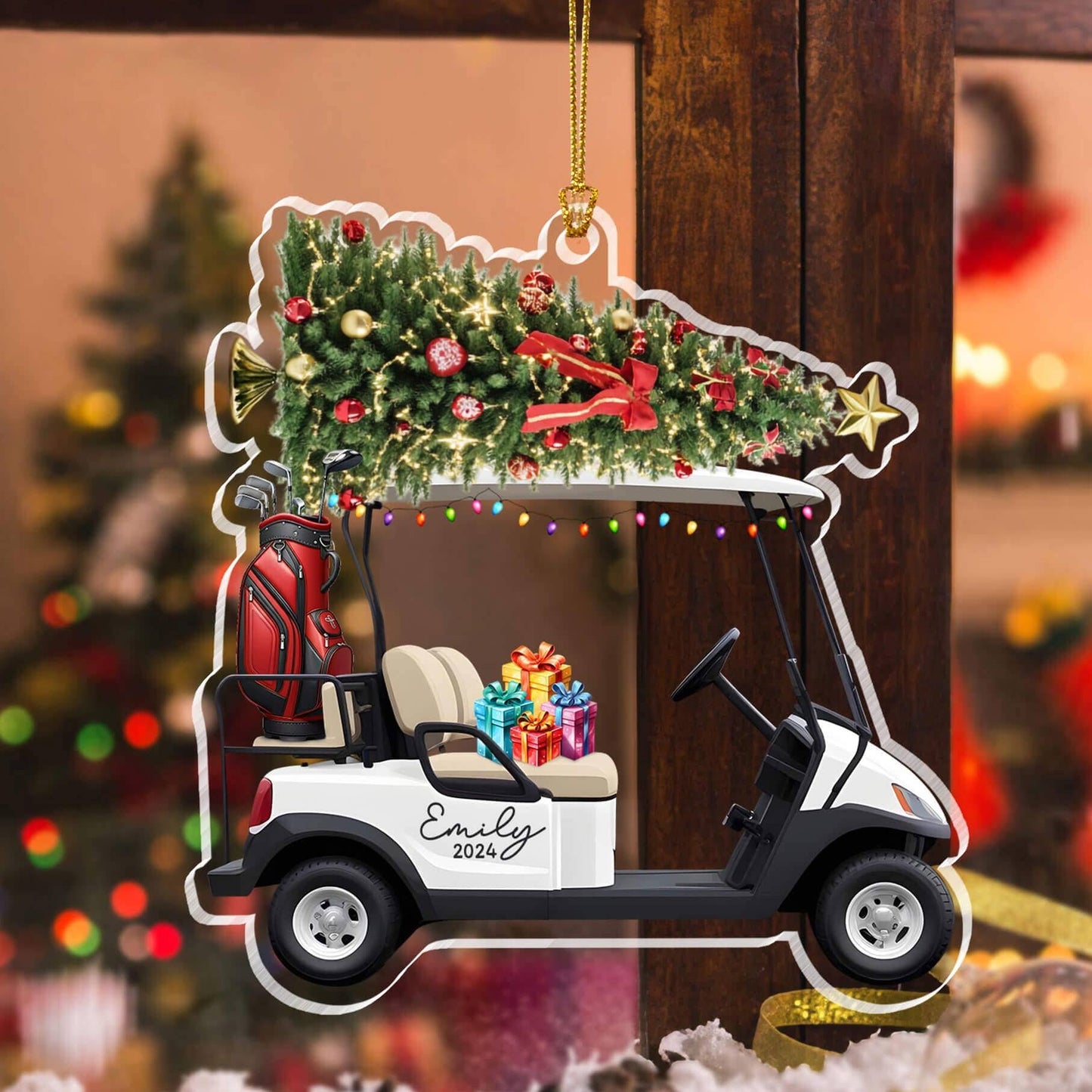 Shineful 2D Acrylic Ornament Personalized Golf Cart