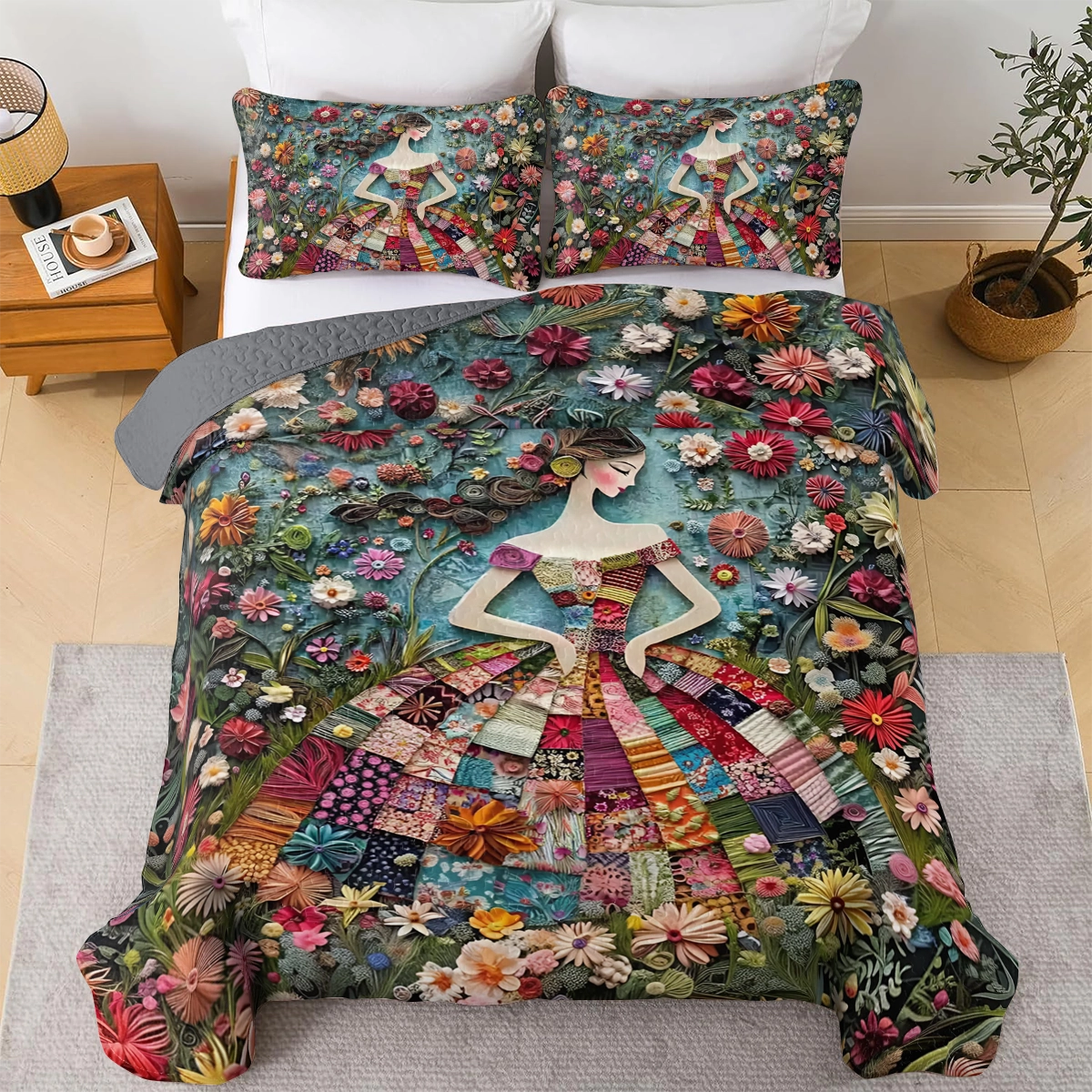 Shineful All Season Quilt 3-Piece Set Floral Fantasy