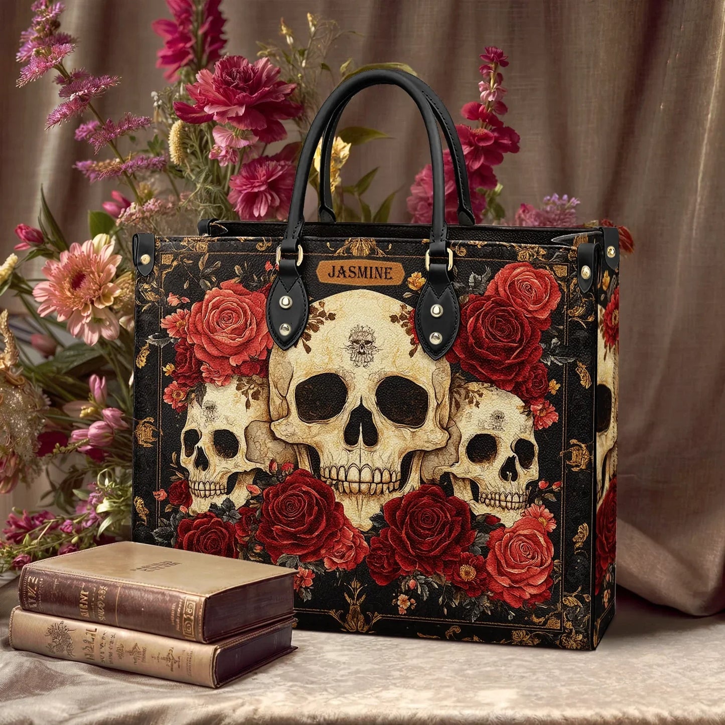 Glänzende Ledertasche Skull And Roses Luxe