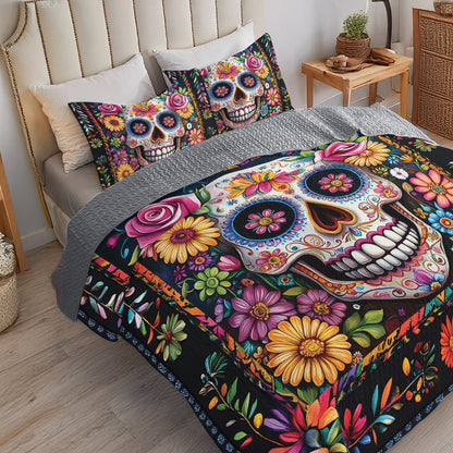 Shineful All Season Quilt 3-Piece Set Calavera Floral Dreams