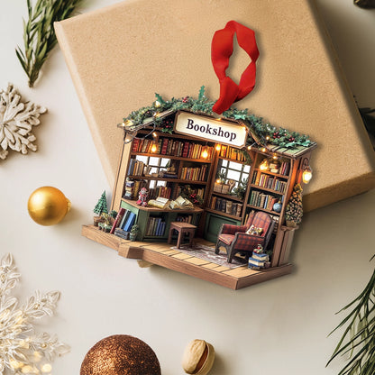 Shineful 2D Acrylic Ornament Cozy Christmas Bookshop Corner