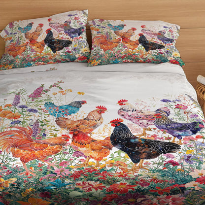 Shineful 4-Piece Bed Sheet Set - Chicken Rooster Garden Bliss