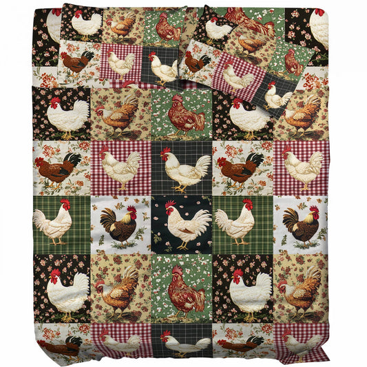 Shineful 4-Piece Bed Sheet Set Charming Floral Chickens