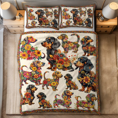 Shineful All Season Quilt 3-Piece Set - Dachshund Bloom