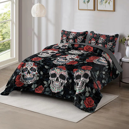 Shineful All Season Quilt 3-Piece Set - Dark Romance Sugar Skull