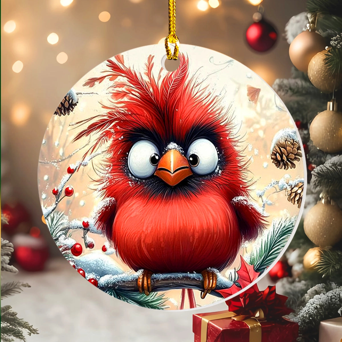 Shineful 2D Acrylic Ornament - Fluffy Festive Cardinal Cheer