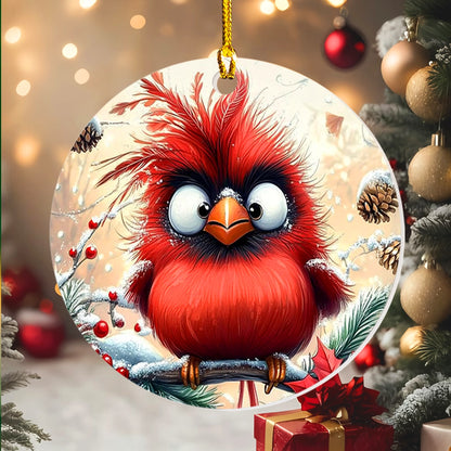 Shineful 2D Acrylic Ornament - Fluffy Festive Cardinal Cheer