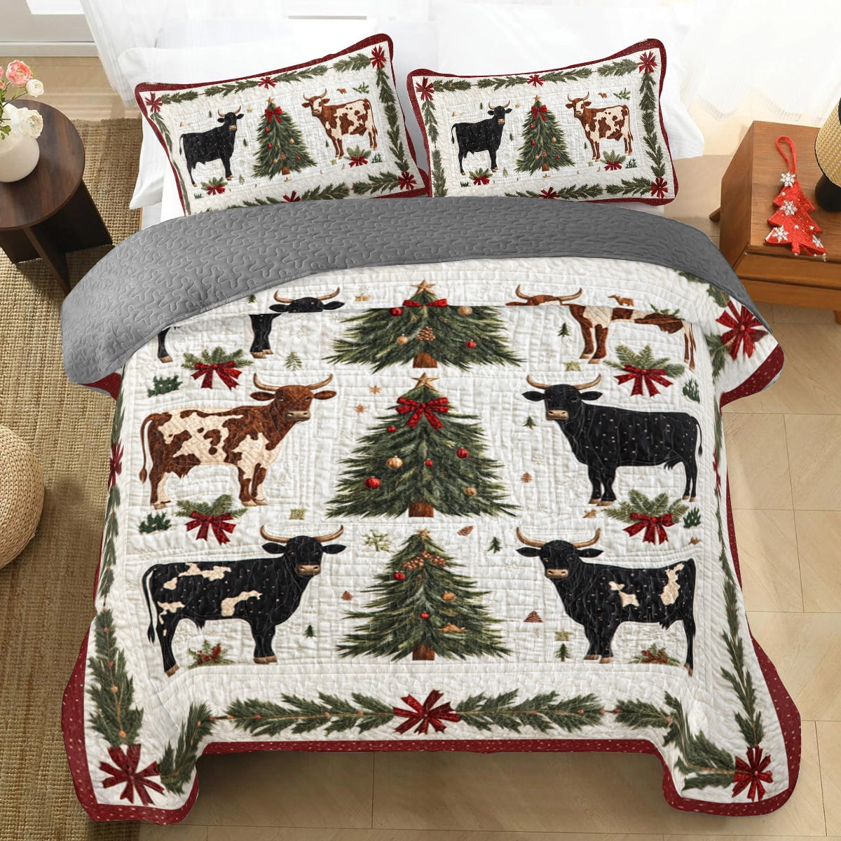 Shineful All Season Quilt 3-Piece Set Country Christmas Cattle