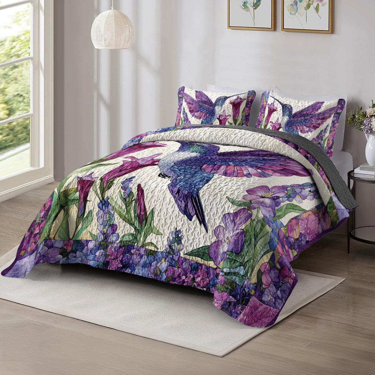 Shineful All Season Quilt 3-Piece Set Floral Hummingbird