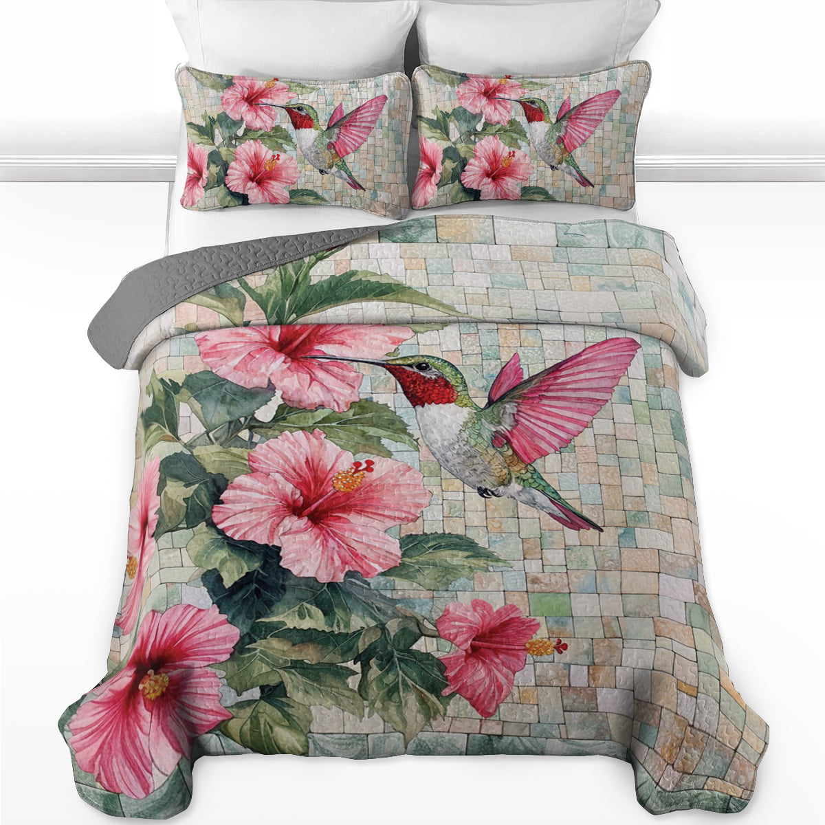 Shineful All Season Quilt 3-Piece Set Hibiscus Harmony