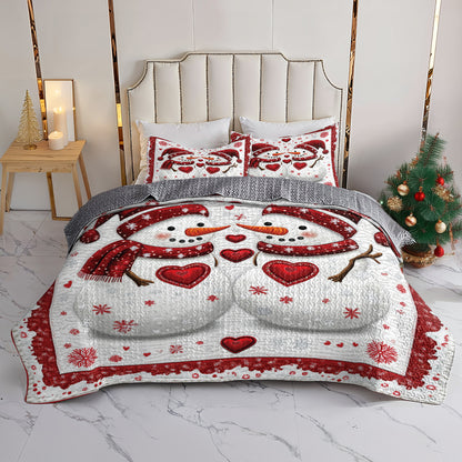 Shineful All Season Quilt 3-Piece Set Snowman Sweethearts