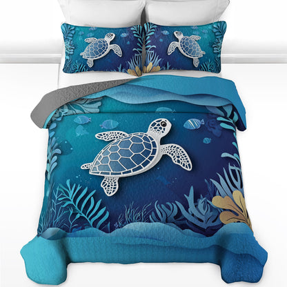 Shineful All Season Quilt 3-Piece Set Sea Turtle Under The Ocean