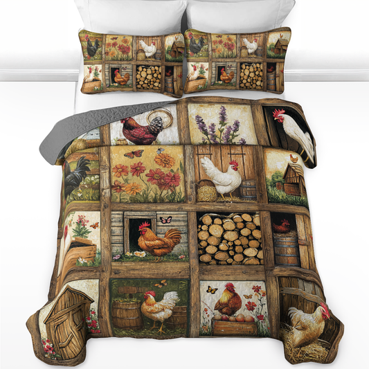 Shineful All Season Quilt 3-teiliges Set Rustic Chicken Life