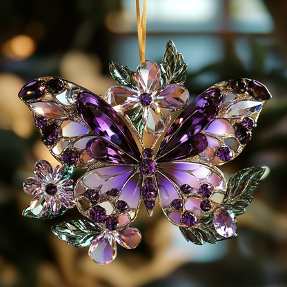 Shineful 2D Acrylic Ornament Elegent Crystal Purple Butterfly