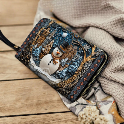 Shineful Leather Clutch Purse With Wristlet Strap Handle Frosty Night Cheer