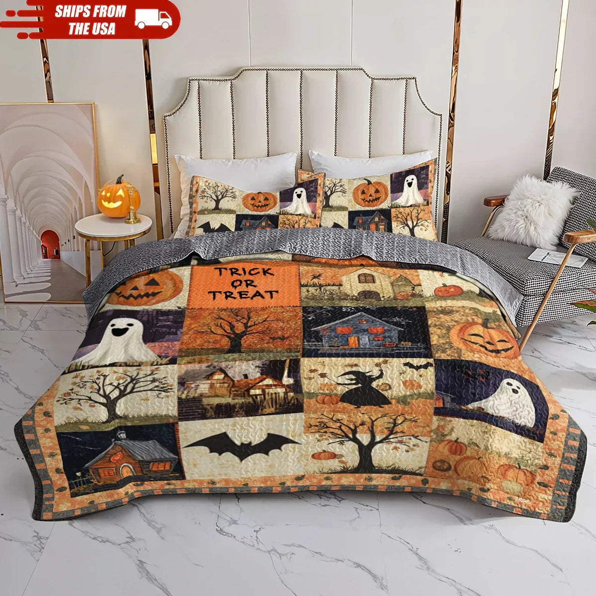 Shineful All Season Quilt 3-Piece Set - Spooky Trick Or Treat Halloween