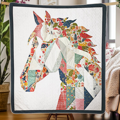 Shineful Flat Print Faux Quilt Blanket - Charming Floral Horse