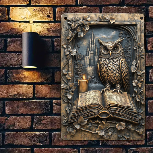 Shineful 2D Metal Sign Owl Reading