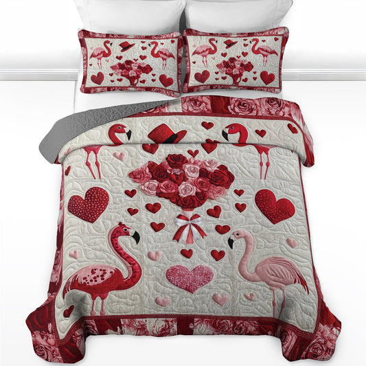 Shineful Flat Print All Season Quilt 3-Piece Set - Romantic Flamingo