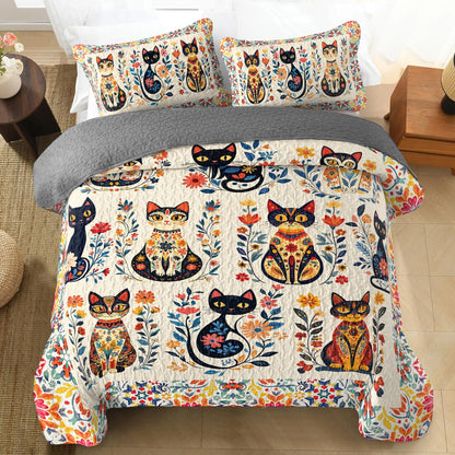 Shineful All Season Quilt 3-Piece Set - Purr-fectly Floral Cat