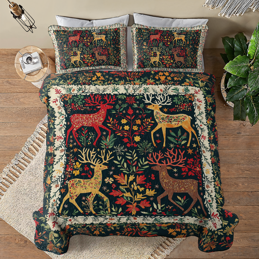 Shineful All Season Quilt 3-Piece Set - Rustic Reverie Reindeer