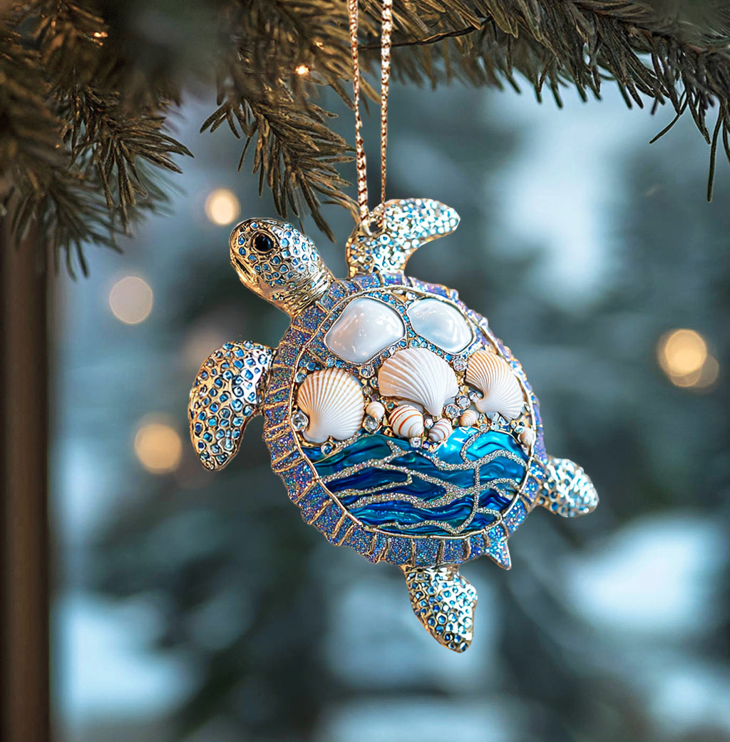 Shineful 2D Acrylic Ornament Sparkling Seashell Sea Turtle