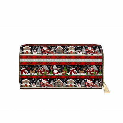 Shineful Leather Clutch Purse With Wristlet Strap Handle Santa’s Magical Christmas