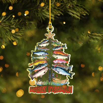 Glänzendes 2D Acrylornament Merry Fishmas Tree 