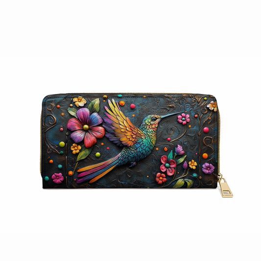 Shineful Leather Clutch Purse With Wristlet Strap Handle Hummingbird Gorgeous